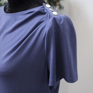 DKNY Blue Blouse Puff Short Sleeve Slightly Used Formal Casual Medium Size